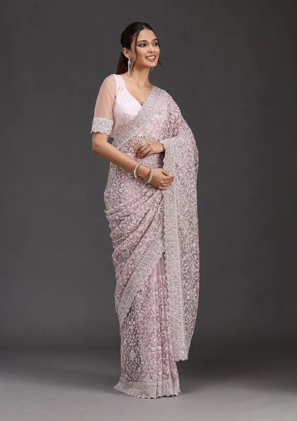 Pink_Net_Silver_Stonework_Saree_With_Matching_Blouse_Piece