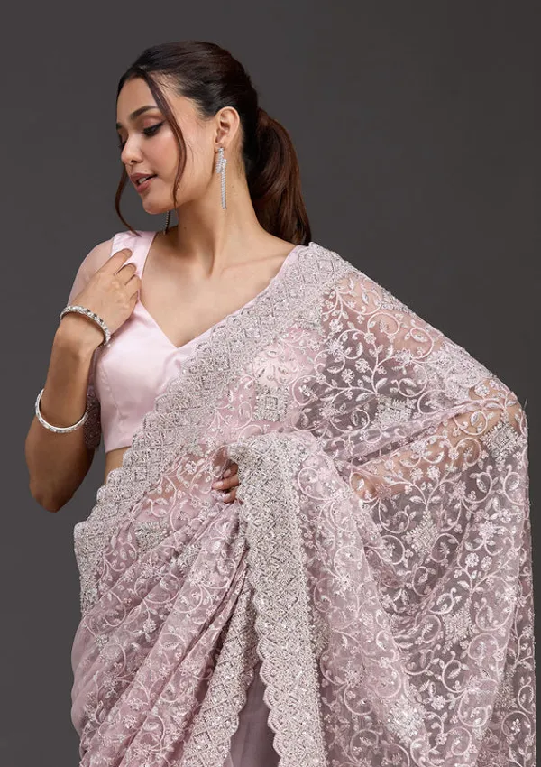 Pink_Net_Silver_Stonework_Saree_With_Matching_Blouse_Piece