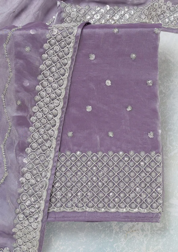 Lavender_Organza_Sequins_Unstitched_Dress_Material_With_Matching_Bottom_And_Dupatta