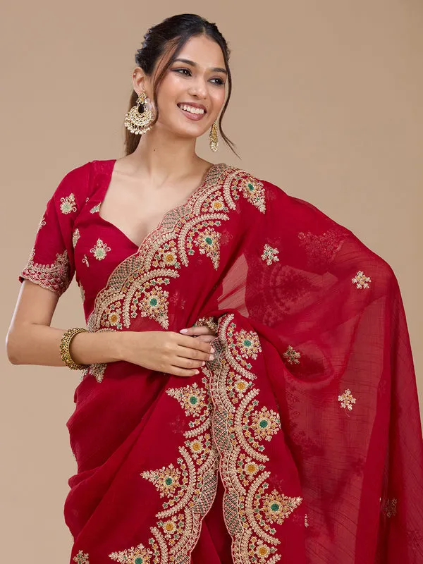 Red_Georgette_Cording_Saree_With_Matching_Blouse_Piece