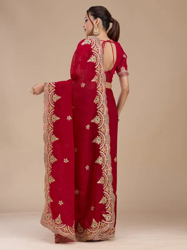 Red_Georgette_Cording_Saree_With_Matching_Blouse_Piece