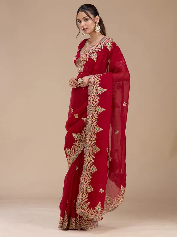 Red_Georgette_Cording_Saree_With_Matching_Blouse_Piece