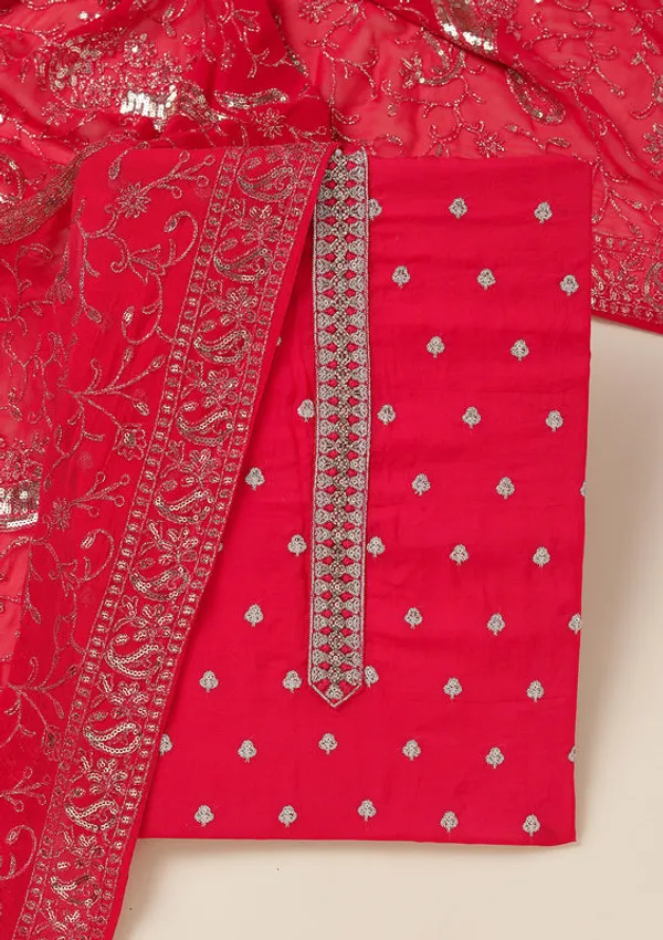 Rani_Pink_Organza_Sequins_Unstitched_Dress_Material_With_Matching_Bottom_And_Dupatta