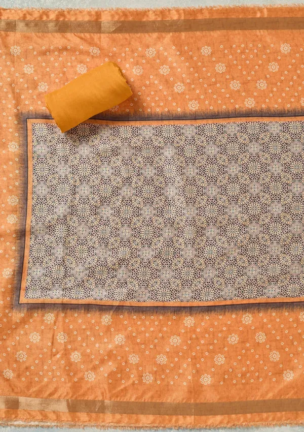 Orange_Chanderi_Bandhej_Gold_Zariwork_Unstitched_Dress_Material_With_Matching_Bottom_And_Dupatta