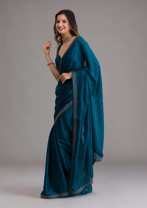 Peacock_Blue_Crepe_Silver_Stonework_Saree_With_Matching_Blouse_Piece