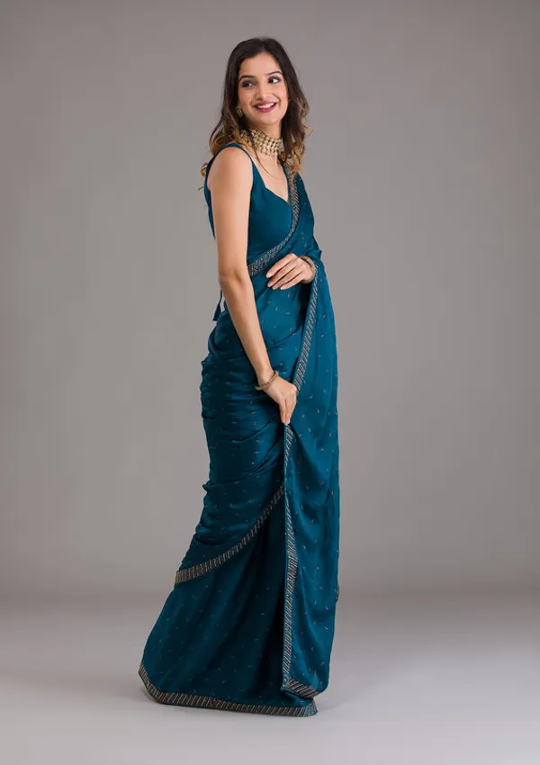 Peacock_Blue_Crepe_Silver_Stonework_Saree_With_Matching_Blouse_Piece