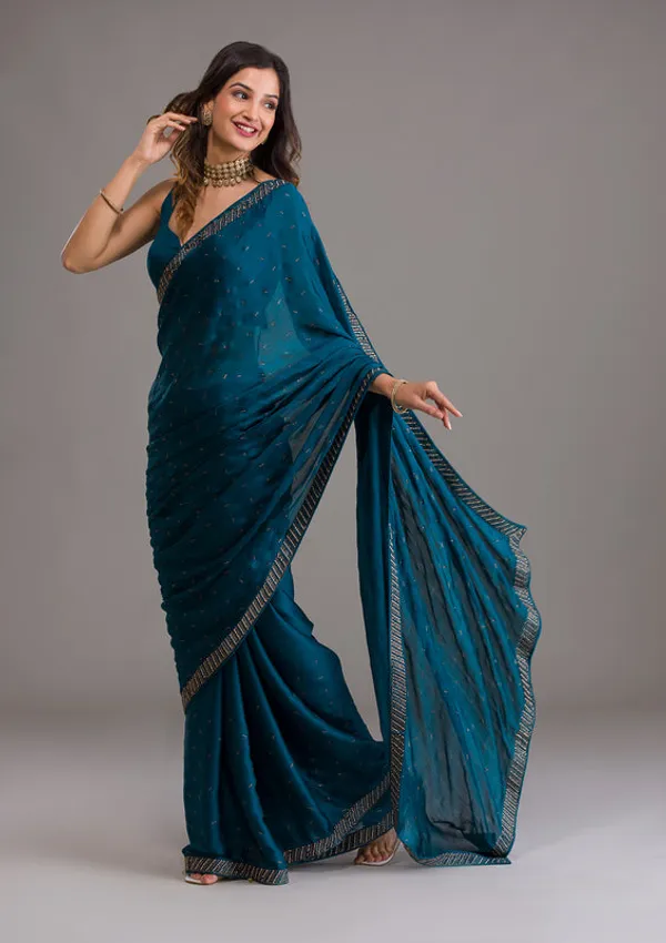 Peacock_Blue_Crepe_Silver_Stonework_Saree_With_Matching_Blouse_Piece