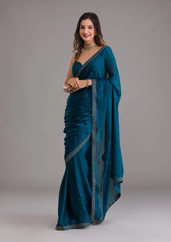 Peacock_Blue_Crepe_Silver_Stonework_Saree_With_Matching_Blouse_Piece