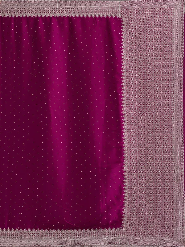 Wine_Satin_Silver_Zariwork_Saree_With_Matching_Blouse_Piece
