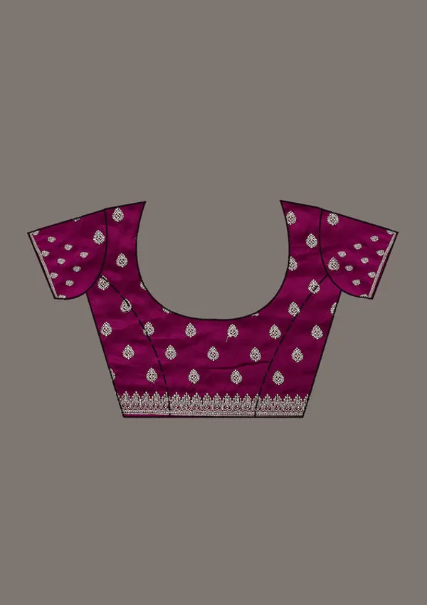 Wine_Satin_Silver_Zariwork_Saree_With_Matching_Blouse_Piece
