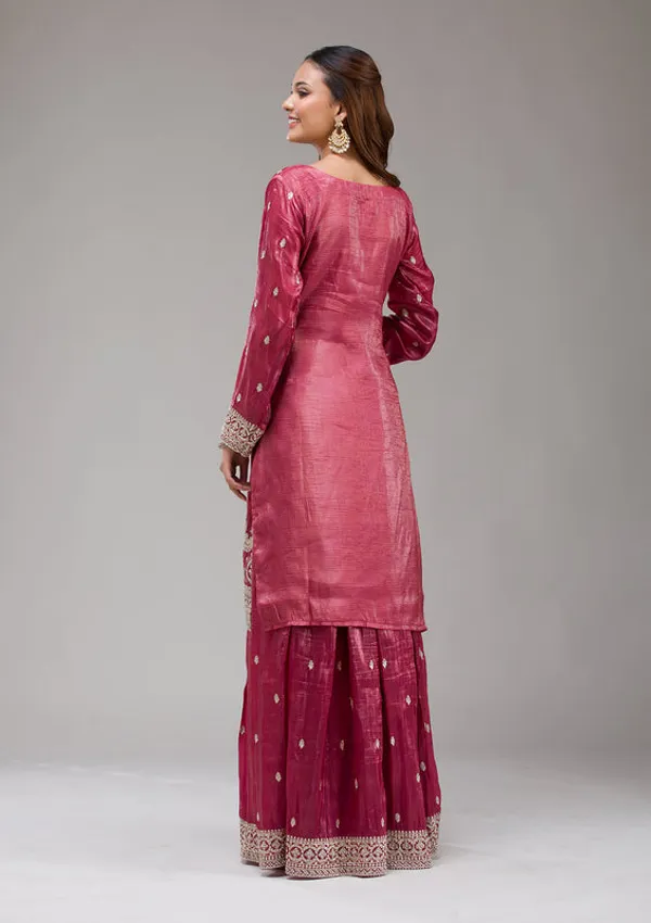 Wine_Tissue_Gold_Zariwork_Straight_Kurta_With_Sharara_And_Dupatta