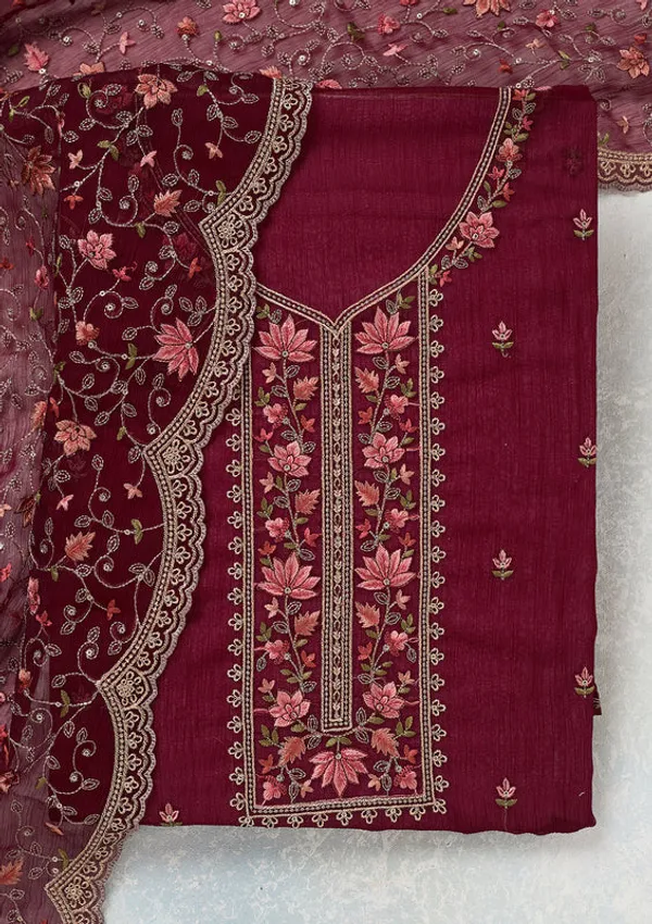 Wine_Tissue_Threadwork_Unstitched_Dress_Material_With_Matching_Bottom_And_Dupatta