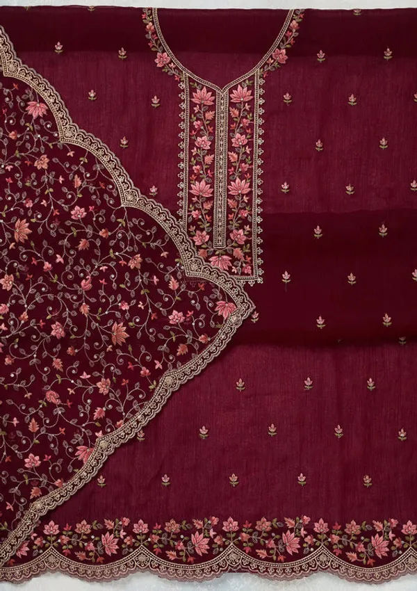 Wine_Tissue_Threadwork_Unstitched_Dress_Material_With_Matching_Bottom_And_Dupatta