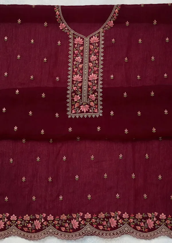 Wine_Tissue_Threadwork_Unstitched_Dress_Material_With_Matching_Bottom_And_Dupatta
