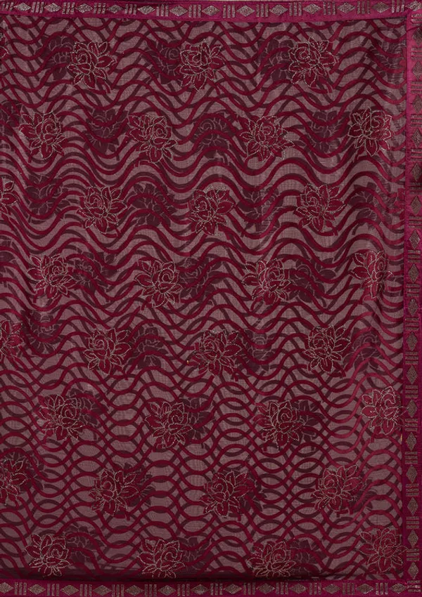 Wine_Chiffon_Swarovski_Saree_With_Matching_Blouse_Piece