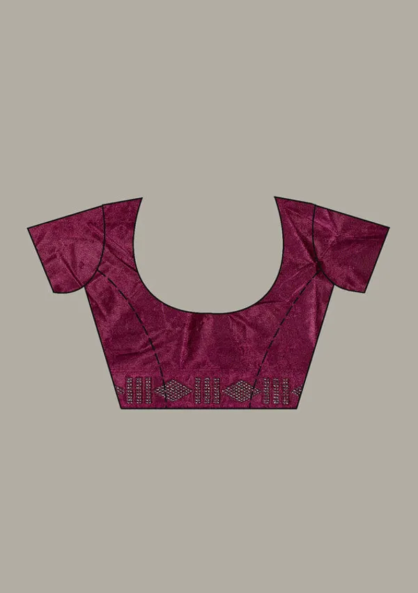 Wine_Chiffon_Swarovski_Saree_With_Matching_Blouse_Piece