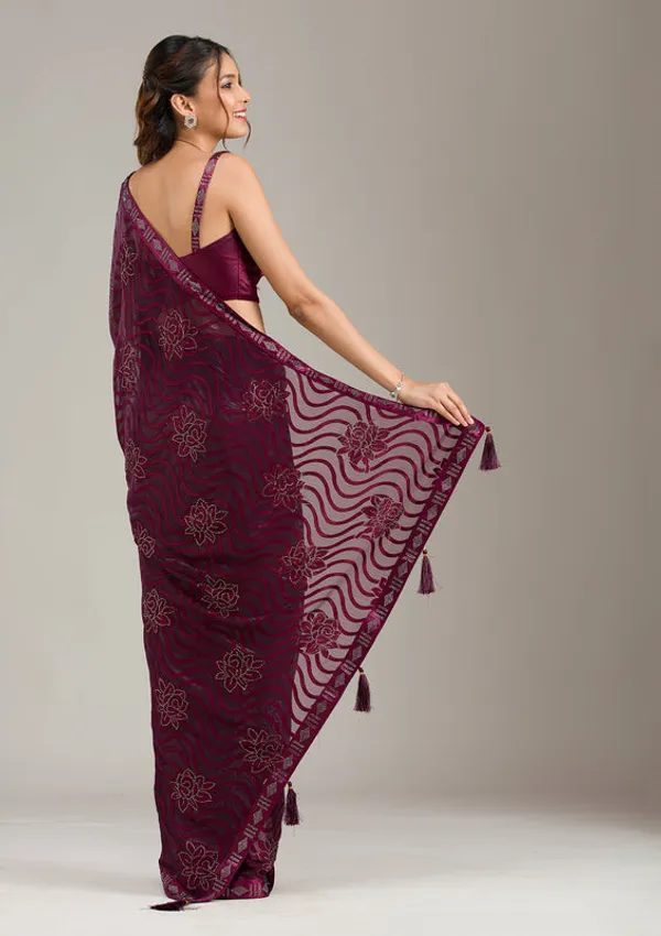 Wine_Chiffon_Swarovski_Saree_With_Matching_Blouse_Piece