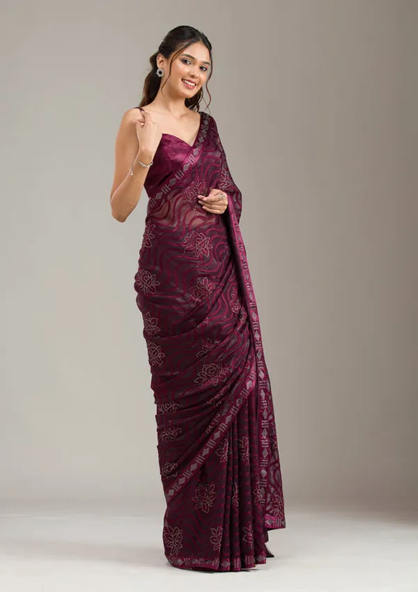 Wine_Chiffon_Swarovski_Saree_With_Matching_Blouse_Piece