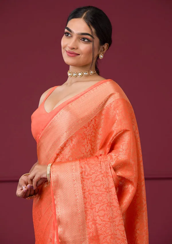 Orange_Silk_Jaal_Gold_Zariwork_Saree_With_Matching_Blouse_Piece