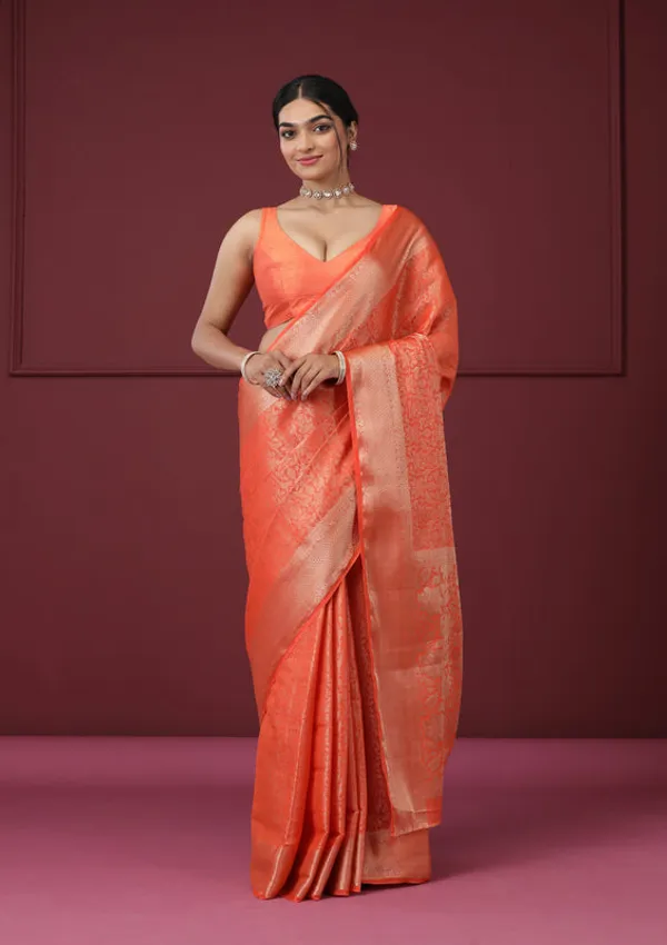 Orange_Silk_Jaal_Gold_Zariwork_Saree_With_Matching_Blouse_Piece