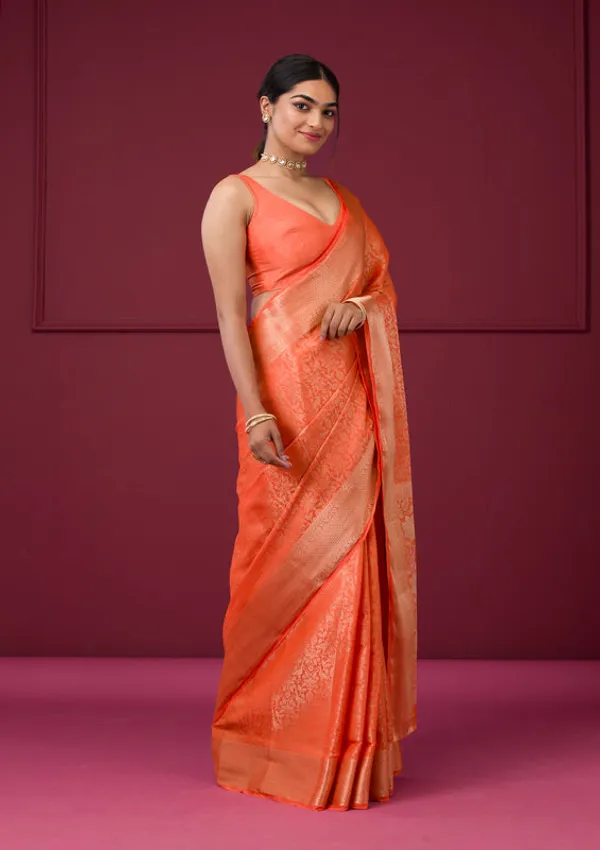Orange_Silk_Jaal_Gold_Zariwork_Saree_With_Matching_Blouse_Piece