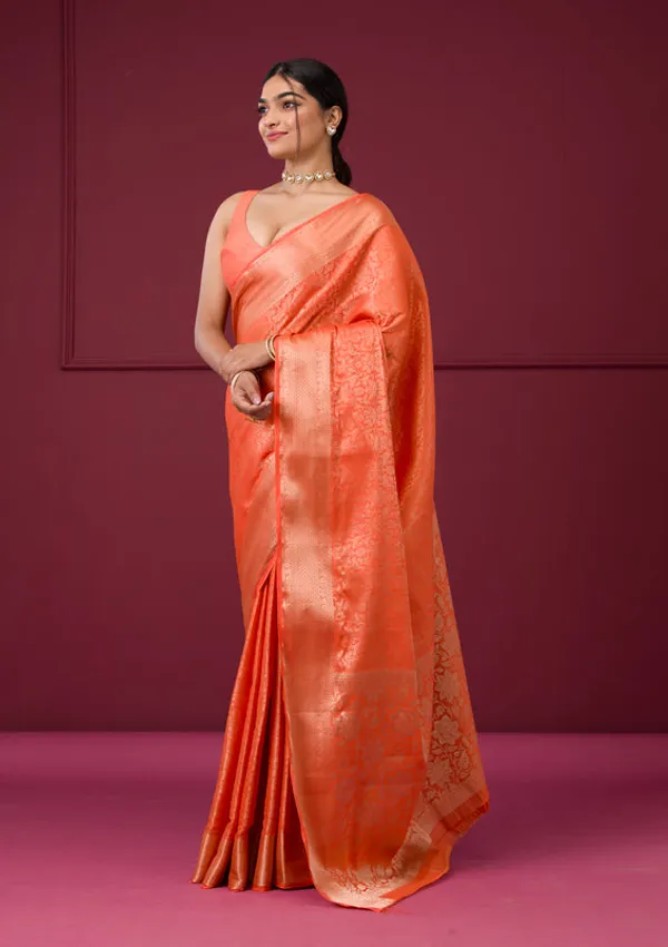 Orange_Silk_Jaal_Gold_Zariwork_Saree_With_Matching_Blouse_Piece