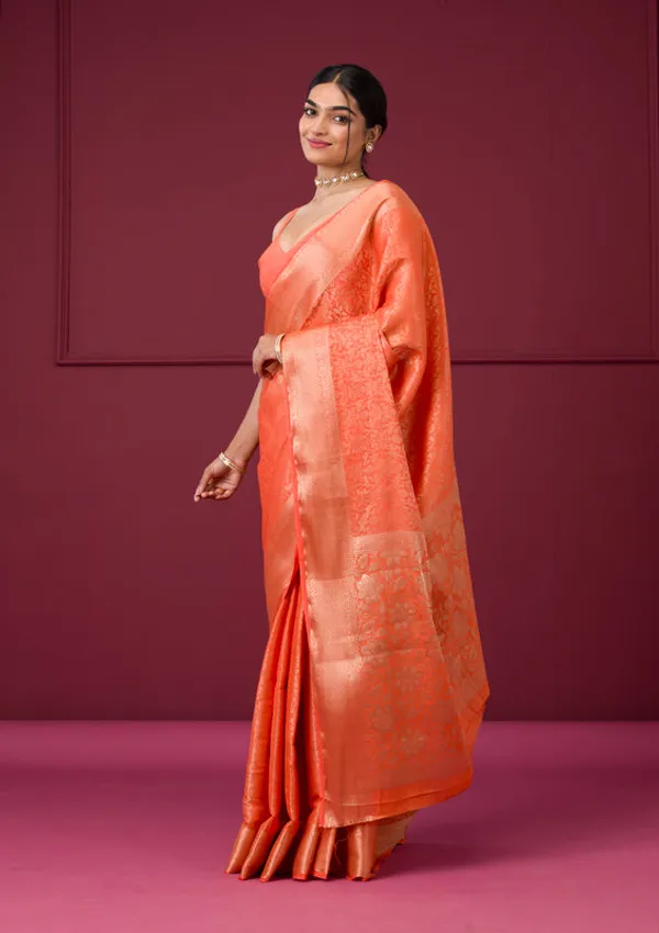 Orange_Silk_Jaal_Gold_Zariwork_Saree_With_Matching_Blouse_Piece
