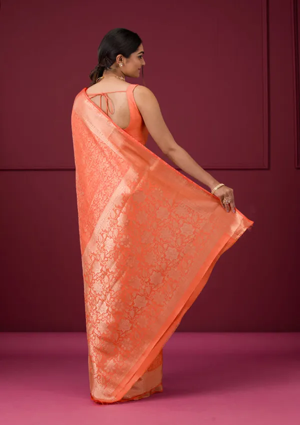 Orange_Silk_Jaal_Gold_Zariwork_Saree_With_Matching_Blouse_Piece