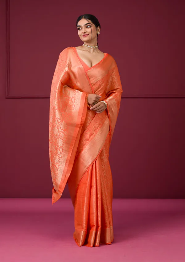 Orange_Silk_Jaal_Gold_Zariwork_Saree_With_Matching_Blouse_Piece