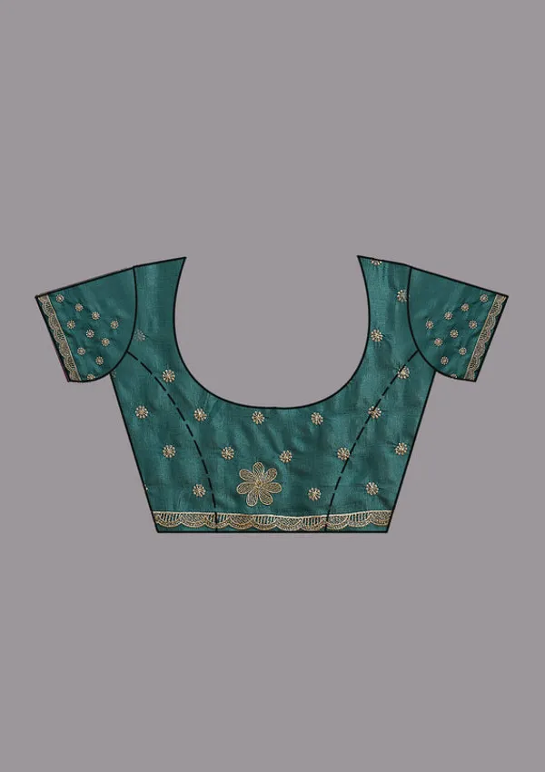 Sea_Green_Soft_Raw_Silk_Threadwork_Saree_With_Matching_Blouse_Piece