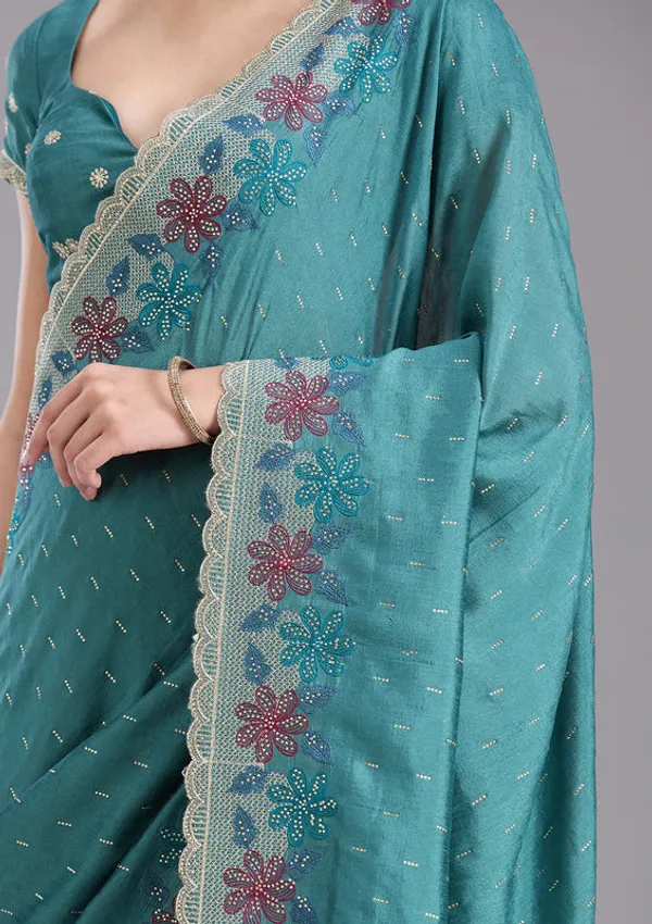 Sea_Green_Soft_Raw_Silk_Threadwork_Saree_With_Matching_Blouse_Piece