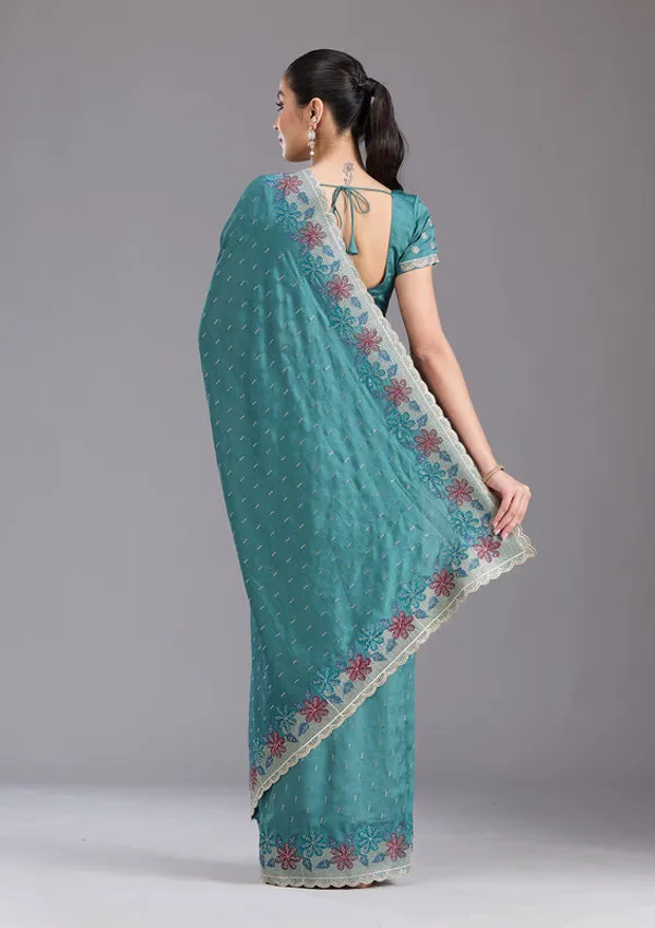 Sea_Green_Soft_Raw_Silk_Threadwork_Saree_With_Matching_Blouse_Piece