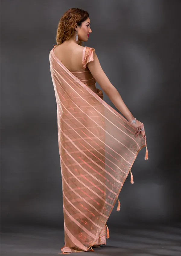 Peach_Georgette_Swarovski_Saree_With_Matching_Blouse_Piece