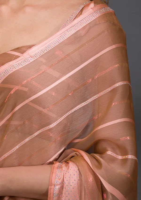 Peach_Georgette_Swarovski_Saree_With_Matching_Blouse_Piece