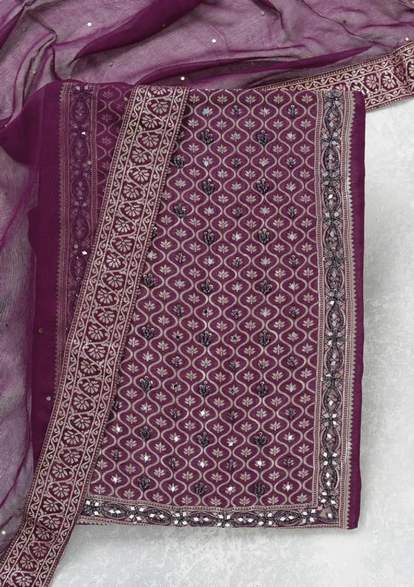 Purple_Georgette_Gold_Zariwork_Unstitched_Dress_Material_With_Matching_Bottom_And_Dupatta