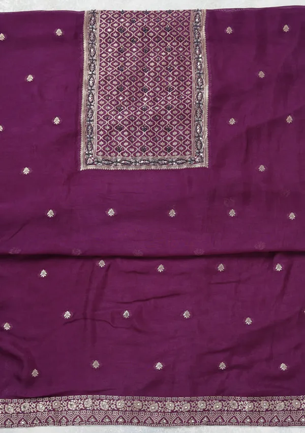 Purple_Georgette_Gold_Zariwork_Unstitched_Dress_Material_With_Matching_Bottom_And_Dupatta