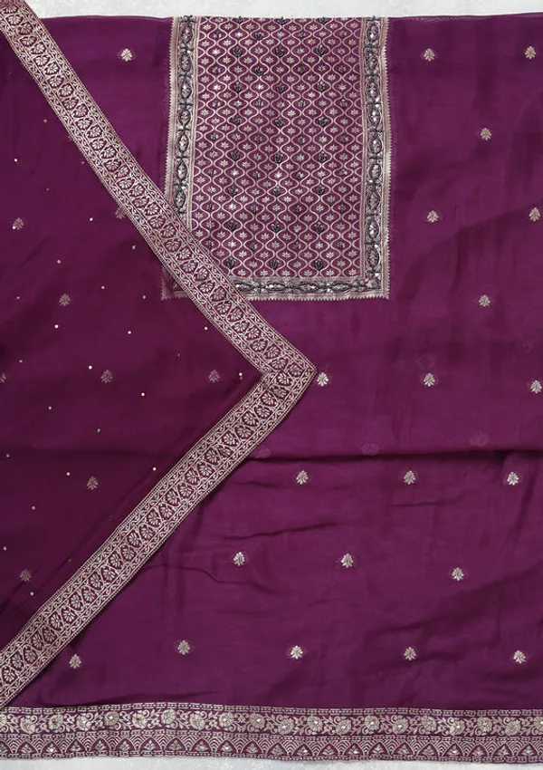 Purple_Georgette_Gold_Zariwork_Unstitched_Dress_Material_With_Matching_Bottom_And_Dupatta