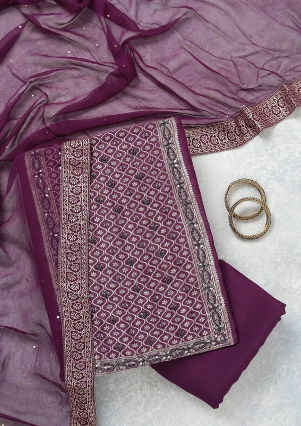 Purple_Georgette_Gold_Zariwork_Unstitched_Dress_Material_With_Matching_Bottom_And_Dupatta