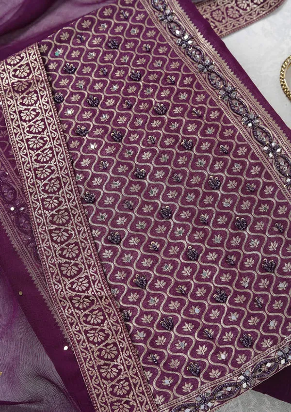 Purple_Georgette_Gold_Zariwork_Unstitched_Dress_Material_With_Matching_Bottom_And_Dupatta