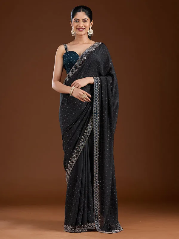 Black_Velvet_Gold_Stonework_Saree_With_Matching_Blouse_Piece