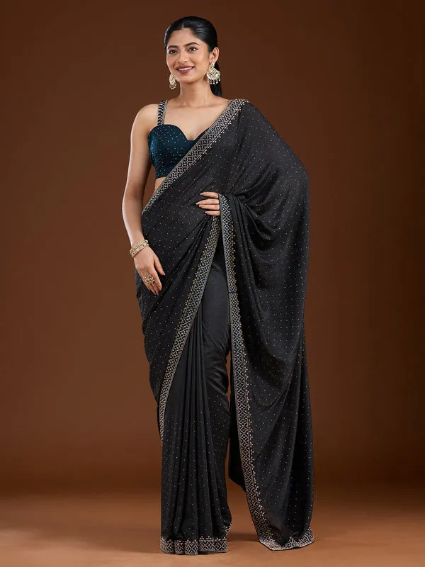 Black_Velvet_Gold_Stonework_Saree_With_Matching_Blouse_Piece