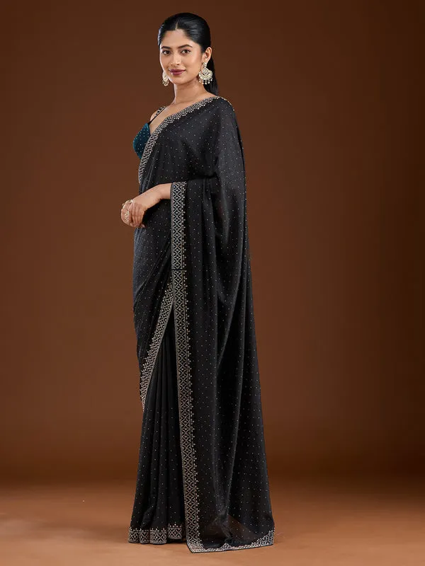 Black_Velvet_Gold_Stonework_Saree_With_Matching_Blouse_Piece