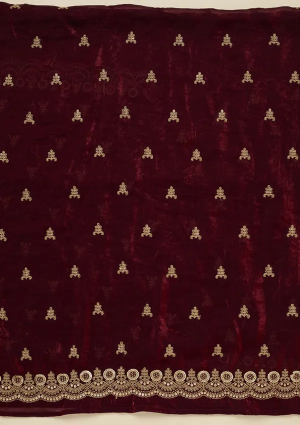 Maroon_Organza_Cording_Unstitched_Dress_Material_With_Matching_Bottom_And_Dupatta
