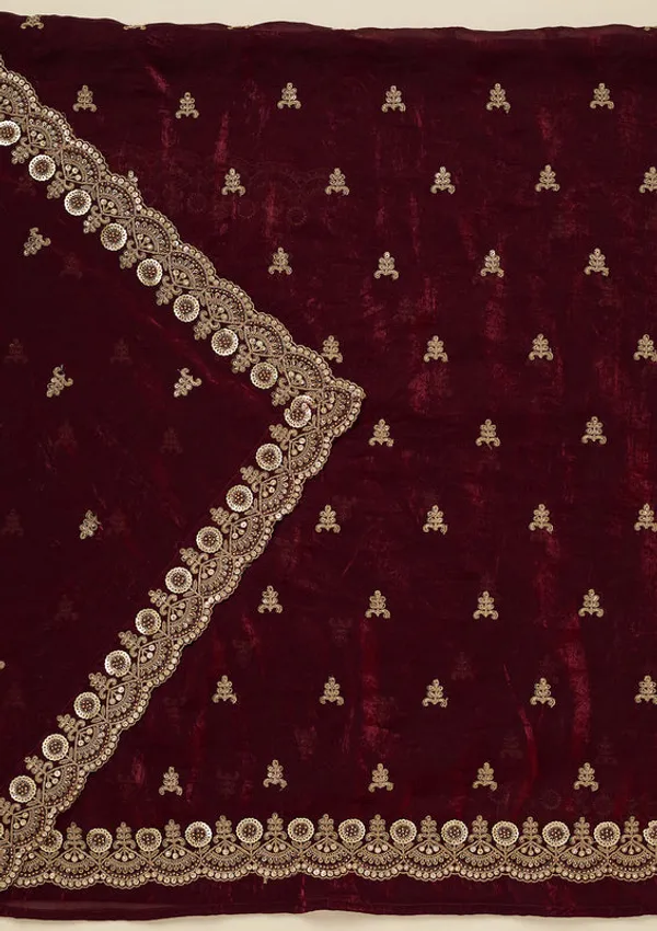 Maroon_Organza_Cording_Unstitched_Dress_Material_With_Matching_Bottom_And_Dupatta