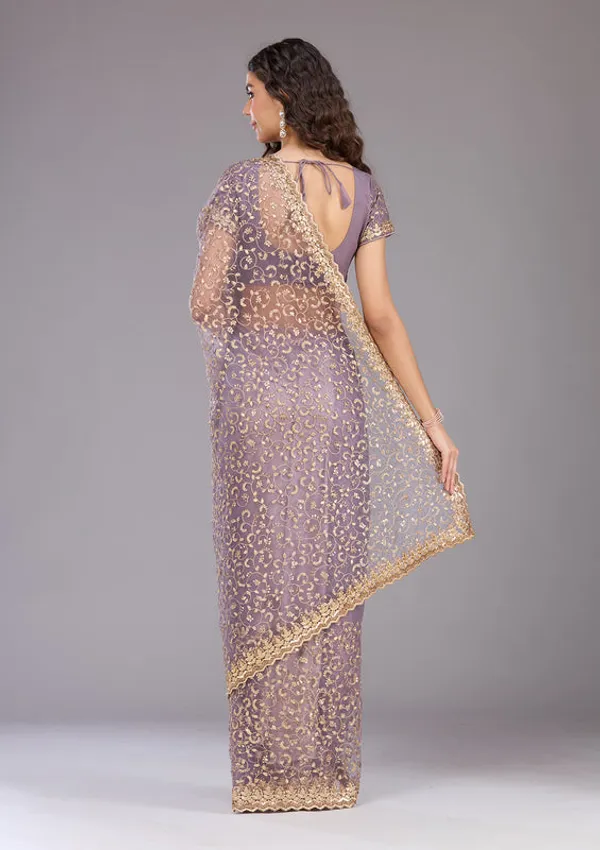 Lavender_Net_Sequins_Saree_With_Matching_Blouse_Piece