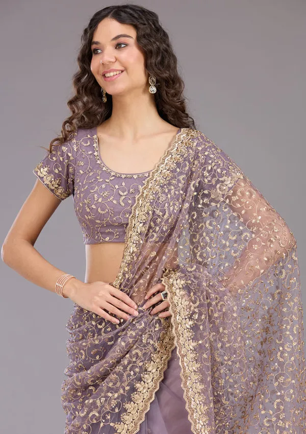 Lavender_Net_Sequins_Saree_With_Matching_Blouse_Piece