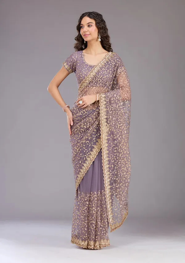 Lavender_Net_Sequins_Saree_With_Matching_Blouse_Piece
