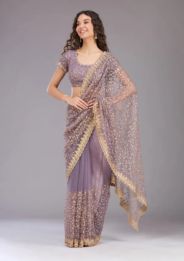 Lavender_Net_Sequins_Saree_With_Matching_Blouse_Piece