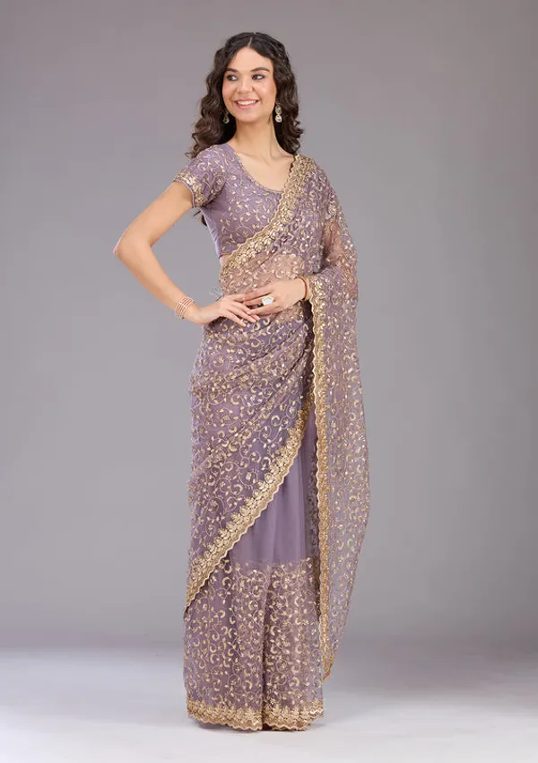 Lavender_Net_Sequins_Saree_With_Matching_Blouse_Piece