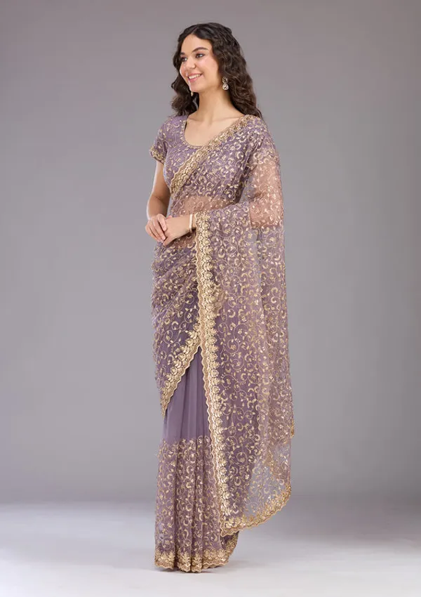 Lavender_Net_Sequins_Saree_With_Matching_Blouse_Piece